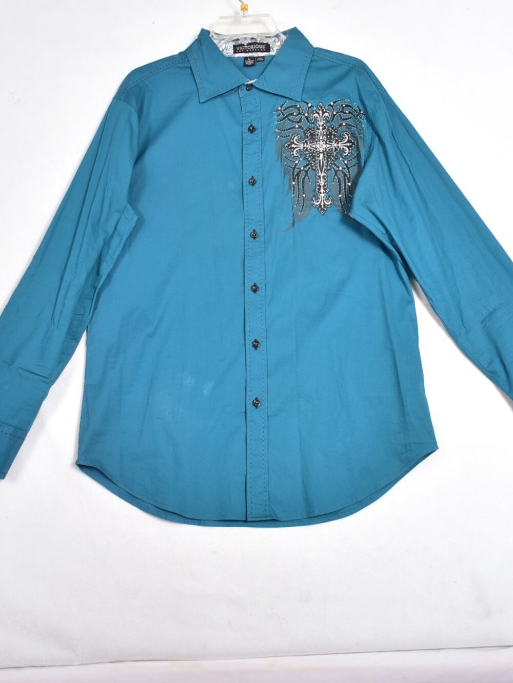 Victorious Los Angeles Embroidered Long Sleeve Men's Blue Shirt Size Large